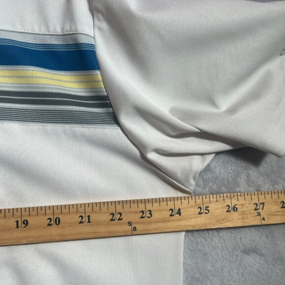 Travis Mathew Polo Mens XL White Shirt Short Sleeve Striped Golf Athletic *Read* - Picture 9 of 10